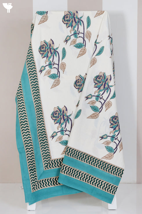 20s Cotton KING SIZE Bed Cover In Floral Block Print